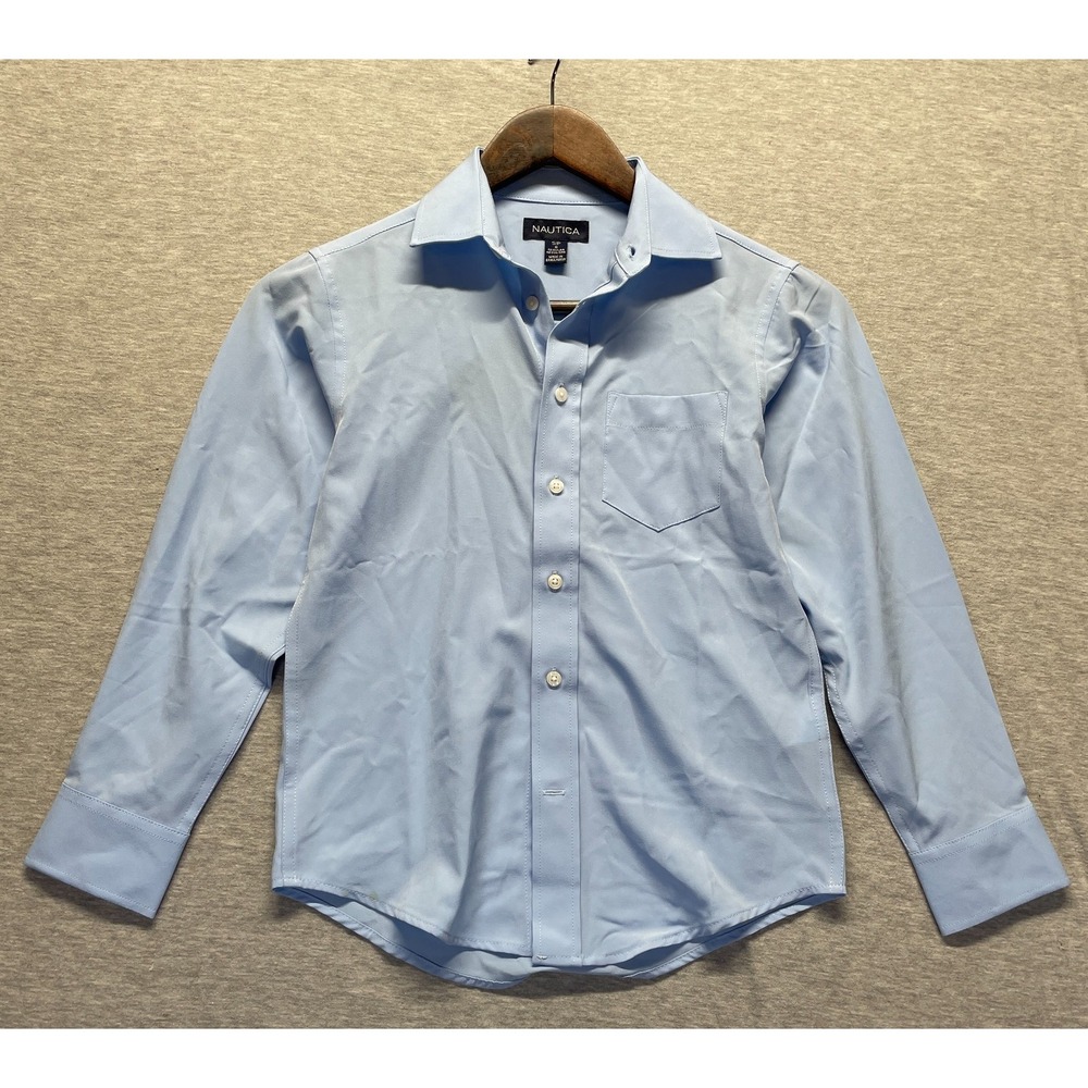 Nautica School Uniform Stretch Woven Shirt Boy Small Light Blue Moisture Wicking